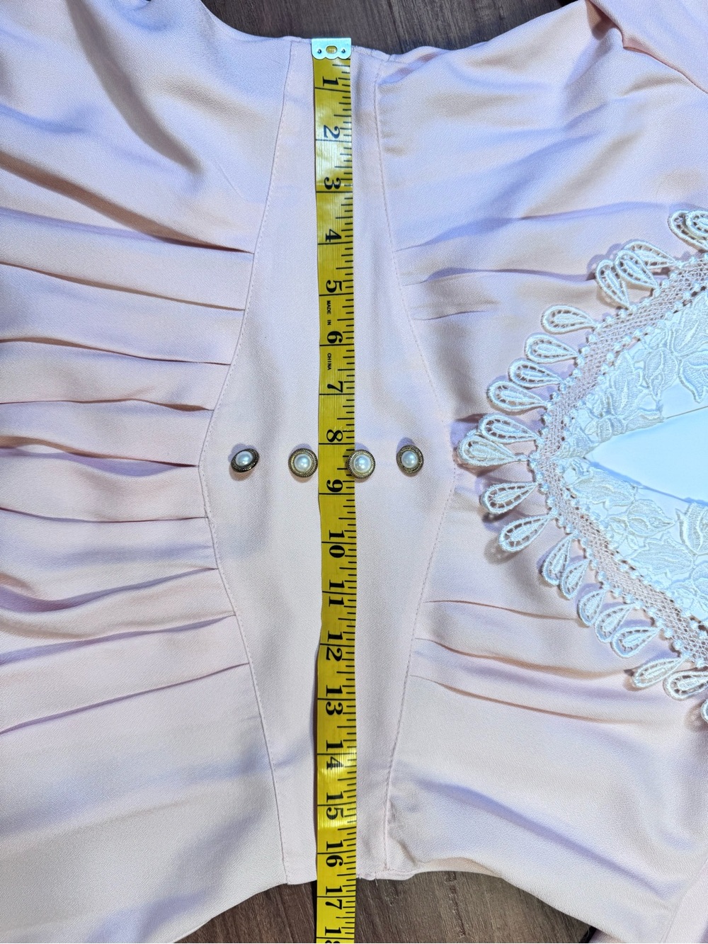 Vintage Pastel Pink Pearl Button Front Midi Dress, 1970s/ 1980s, size 12 - Picture 11 of 16